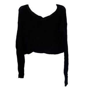 Say What Black Wide Shoulder Long Sleeve Knit Crop Sweater Boxy Chic Size M